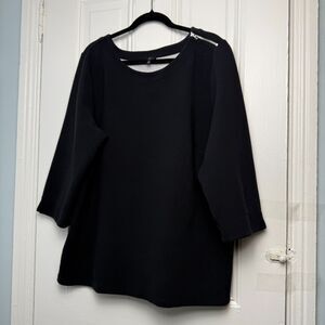Talbots Blouse Womens 2X Black Ribbed 3/4 Sleeve Crew Neck Top Preppy Plus
